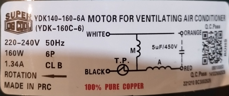 قیمت و خرید موتور فن کولر گازی هایسنس و TCL سیم پیچ مسی ۱۶۰ وات راستگرد با ارسال سریع