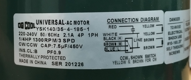 موتور فن کولر پنجره ای یونیورسال یا سوپرائی 1/4HP سیم پیچ آلومینیوم مدل YSK140/35-4-185-1