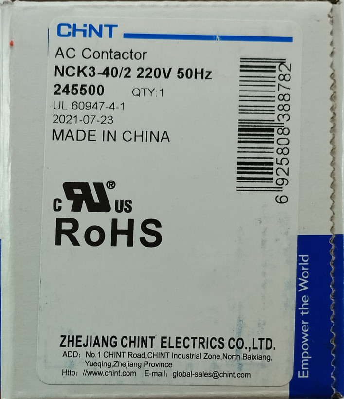 مینی کنتاکتور تک فاز دو پل 40 آمپر با بوبین 220 ولت CHINT اصلی سری NCK3 ا CHINT Magnetic