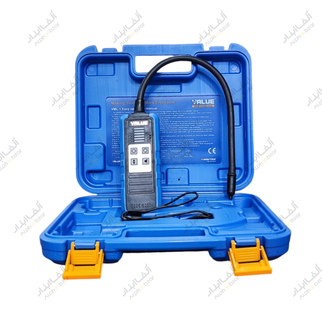 دستگاه نشت یاب گاز VALUE VML‑1 با باتری قابل شارژ USB و سَری انعطاف‌پذیر برای تشخیص نشت در سیستم‌های برودتی
