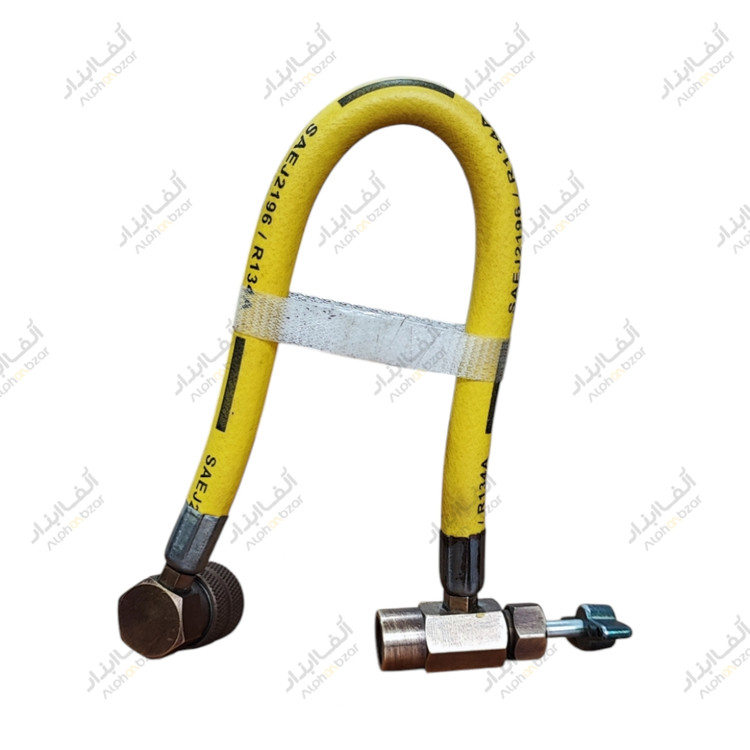 تصویر شیلنگ تزریق مبرد خودرو برند Nevisco با شیر دستی و اتصال سریع به پورت فشار پایین