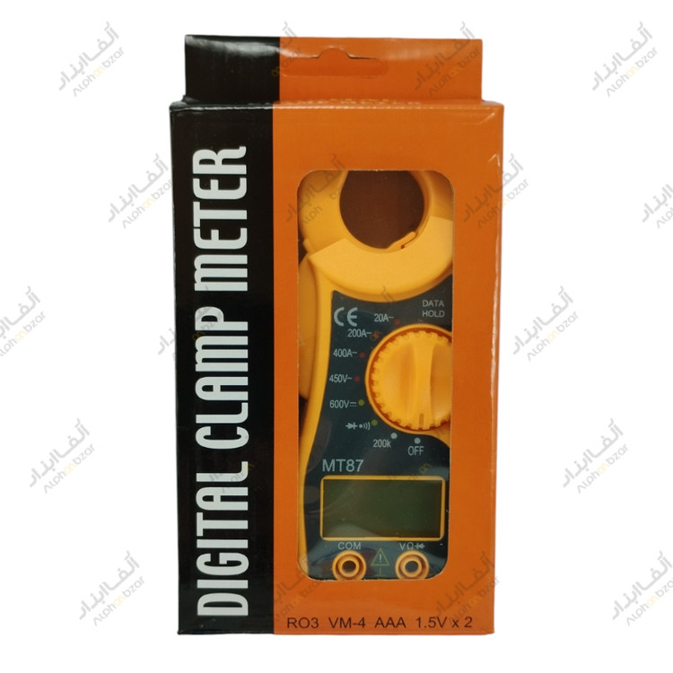 تصویر بستهبندی اورجینال کلمپمتر دیجیتال MT87 با طراحی صنعتی و قابلیتهای کاربردی برای تعمیرکاران برق و الکترونیک