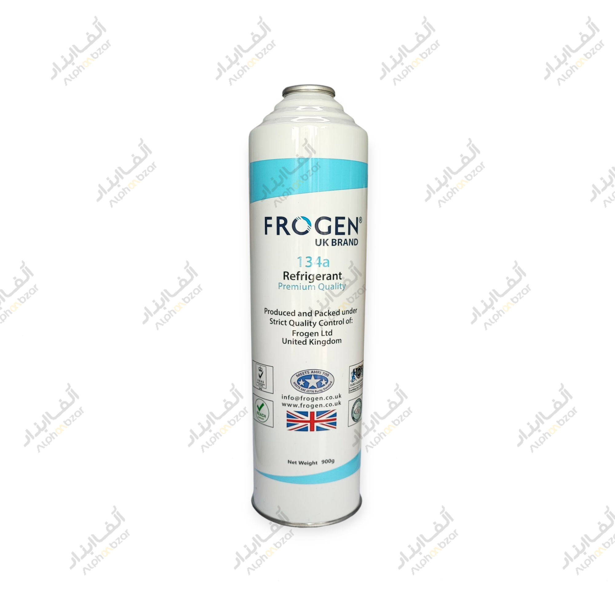 گاز فریون ۹۰۰ گرمی R134a برند FROGEN انگلیس اصلی با خلوص ۹۹.۹